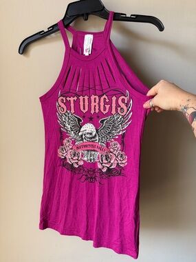 liberty Fuchsia Sturgis Graphic Halter Tank